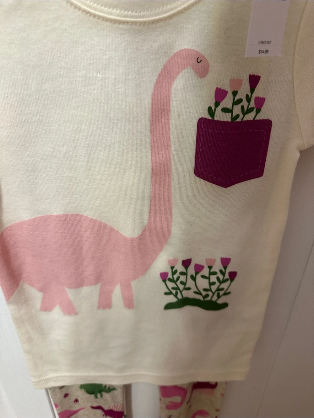 Old Navy Cream & Pink Dinosaur Girls Pajama Set